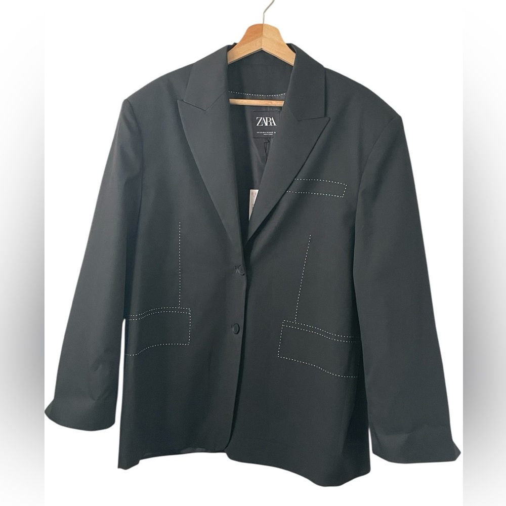 Zara Black Blazer with Contrast Stitching